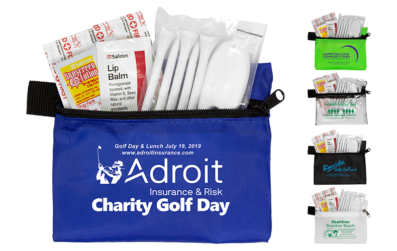13 Piece Golf Kit Components inserted into Zipper Pouch